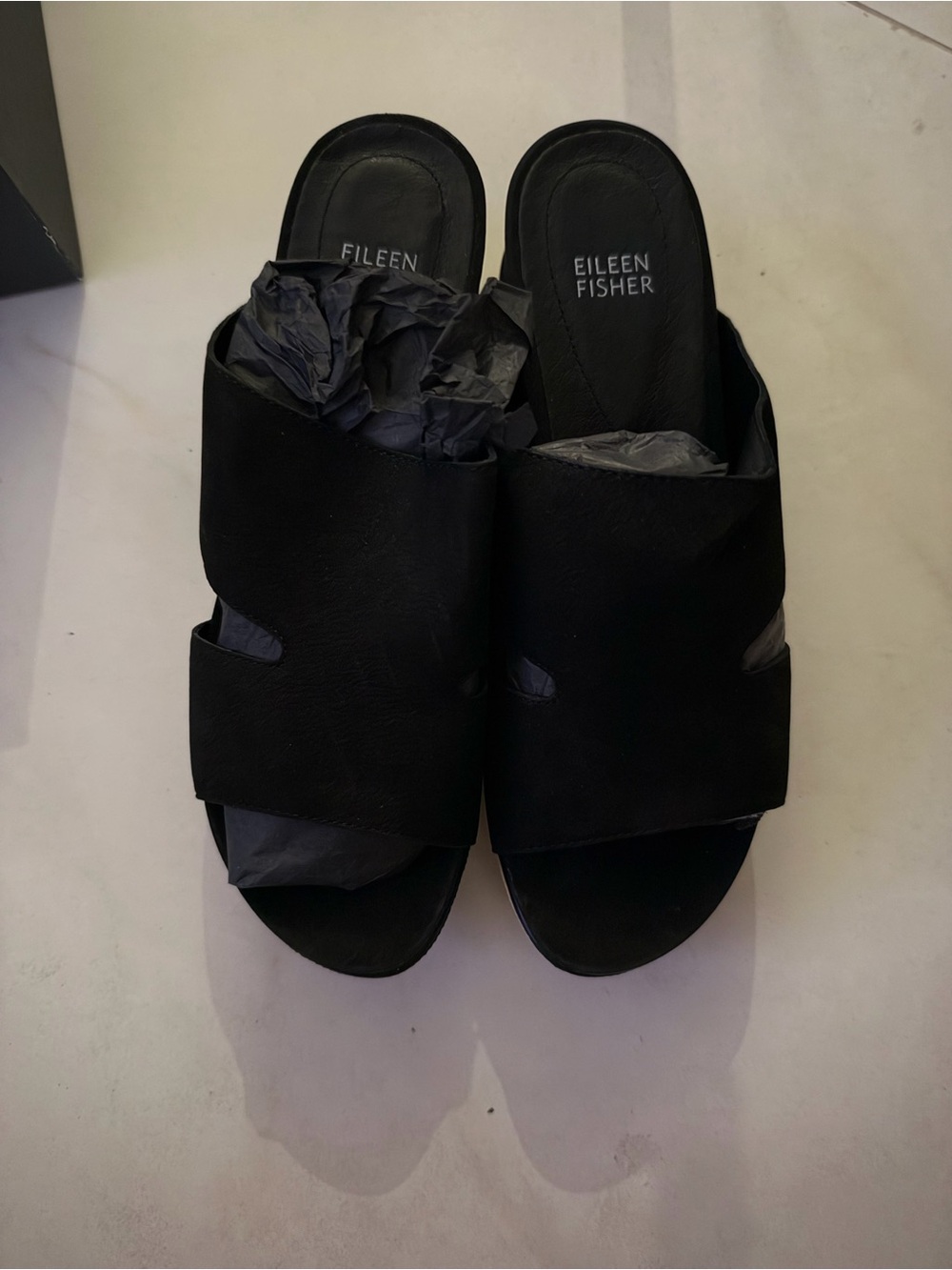 Eileen Fisher Black Wide-Band Slide Mules